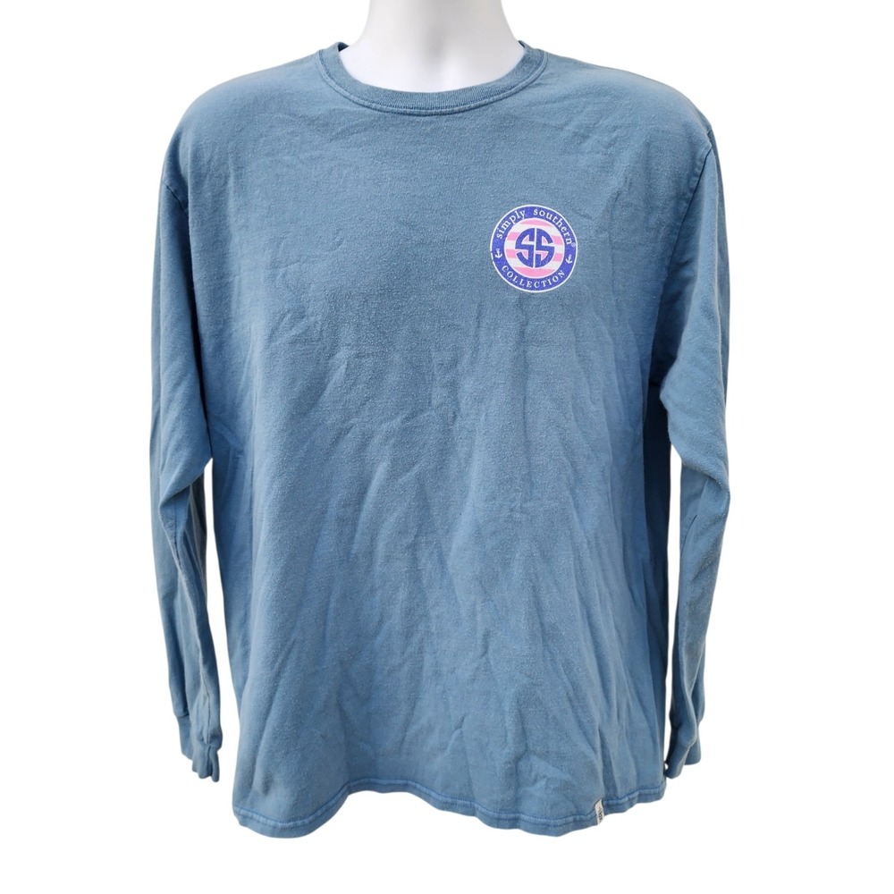 Simply Southern Collection Women's Large Long Sleeve Shirt Blue Anchor Graphic T